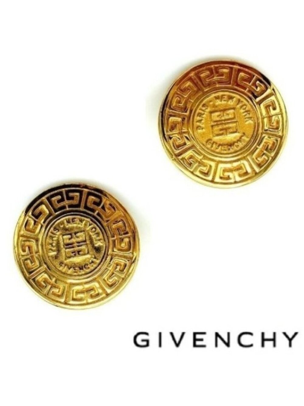 Vintage Givenchy Logo Coin Medallion Clip On Earrings